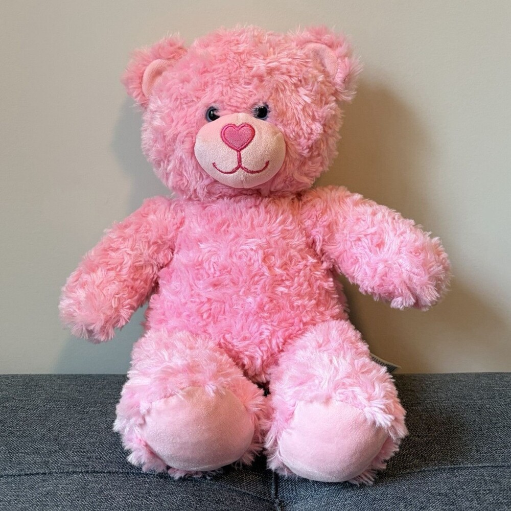 Build-A-Bear Workshop Pink Plush Teddy Bear Stuffed Animal Heart Nose